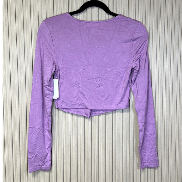 BP. V-Neck Keyhole Long Sleeve Crop Top in Pink Gale Size M - Picture 2 of 7
